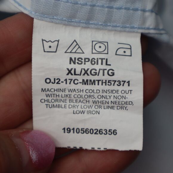 Wrangler Shirt Mens XL Extra Blue White Hike Camp Fish Outdoor Work Button Up - Picture 8 of 15